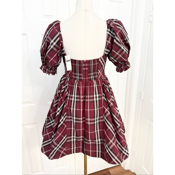 Maeve Anthropologie Womens Red Tartan Plaid Puff Sleeve Mini Dress Size XS NWT - Picture 3 of 7